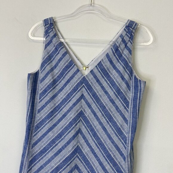 Draper James Blue Stripe Dress Women’s Size 4 Linen Sleeveless Coastal - Picture 4 of 10